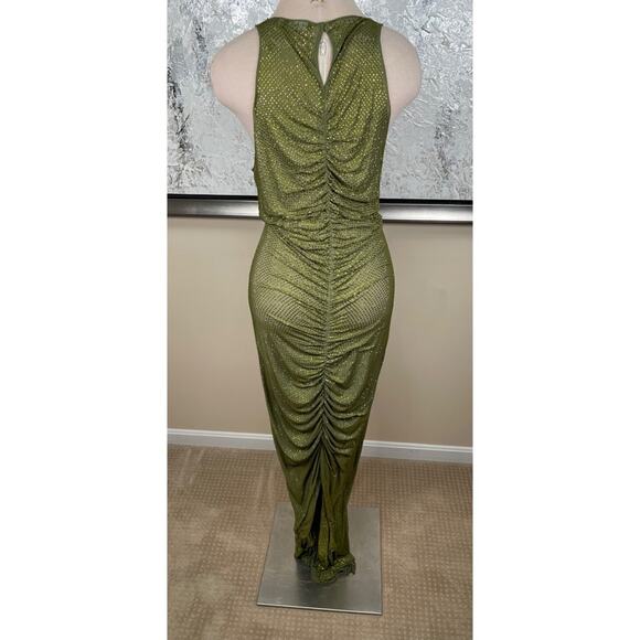 Retrofete Marsann Crystal Embellished Ruched Sheer Green Maxi Dress Size Large - Picture 9 of 11